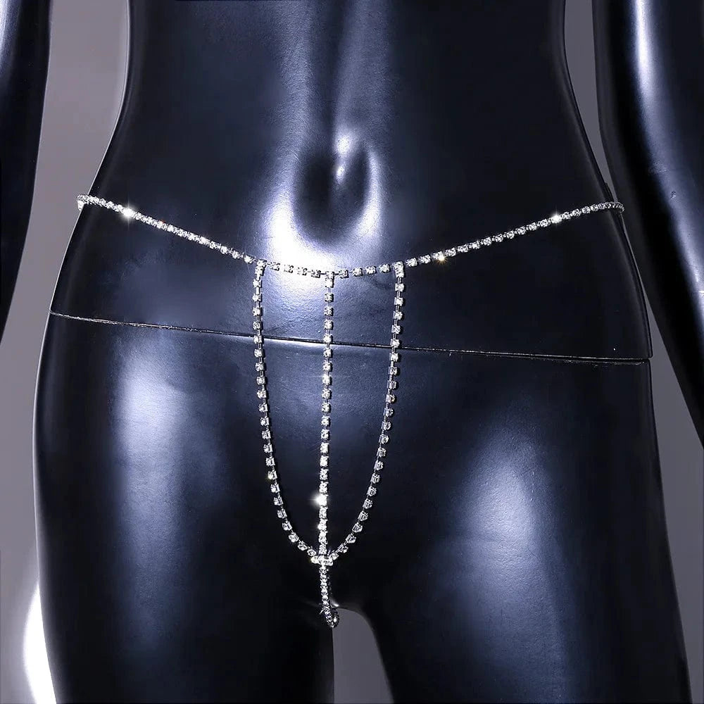 Hot Selling Simple Rhinestone Belly Chain Thong Shiny Nightclub Women Crystal Underwear Body Chain Jewelry