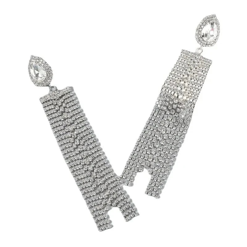 Hot Selling Simple Tassel Earrings Statement Wholesale Trendy Rhinestone Fashion Shiny Ear Accessories Jewelry for Woman