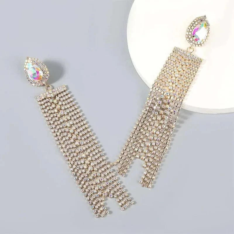 Hot Selling Simple Tassel Earrings Statement Wholesale Trendy Rhinestone Fashion Shiny Ear Accessories Jewelry for Woman