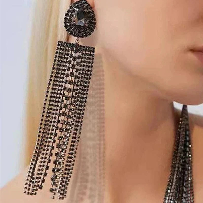 Hot Selling Simple Tassel Earrings Statement Wholesale Trendy Rhinestone Fashion Shiny Ear Accessories Jewelry for Woman
