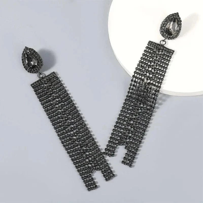 Hot Selling Simple Tassel Earrings Statement Wholesale Trendy Rhinestone Fashion Shiny Ear Accessories Jewelry for Woman