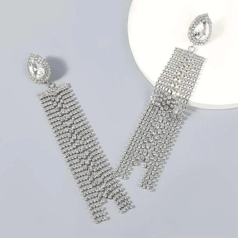 Hot Selling Simple Tassel Earrings Statement Wholesale Trendy Rhinestone Fashion Shiny Ear Accessories Jewelry for Woman