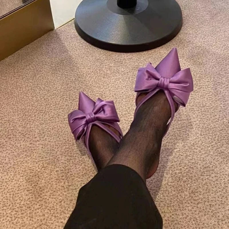Hot Selling Tacones De Zapato Low Shoes Female Bow Trending Purple Heels for Women Ladies