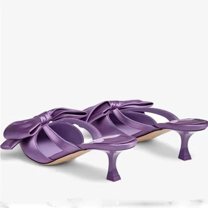 Hot Selling Tacones De Zapato Low Shoes Female Bow Trending Purple Heels for Women Ladies