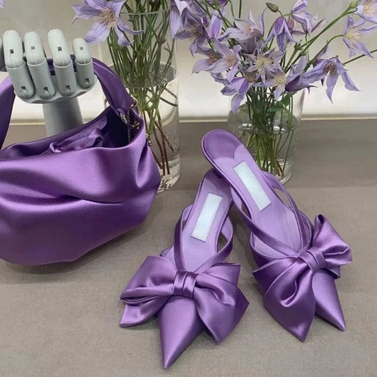Hot Selling Tacones De Zapato Low Shoes Female Bow Trending Purple Heels for  Women Ladies