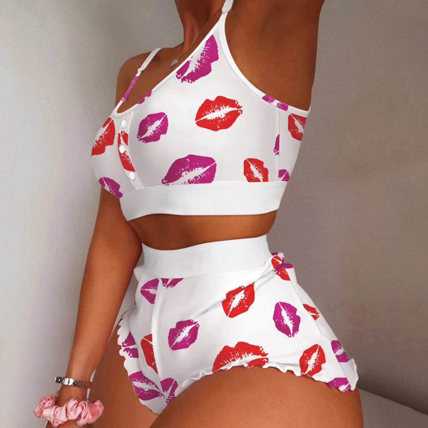 Hot Stripe Print Pajamas Women Sleeveless Cami Short Lingerie Sleepwear Set Fashion Sexy Home Ladies Underwear Pajamas Set