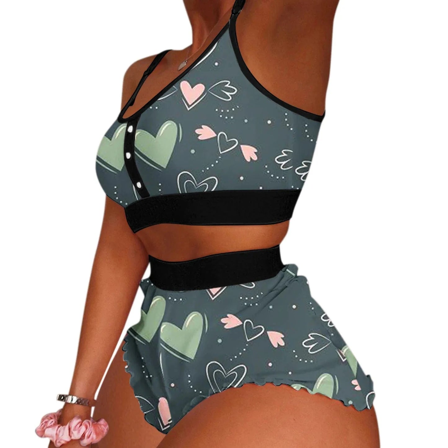 Hot Stripe Print Pajamas Women Sleeveless Cami Short Lingerie Sleepwear Set Fashion Sexy Home Ladies Underwear Pajamas Set