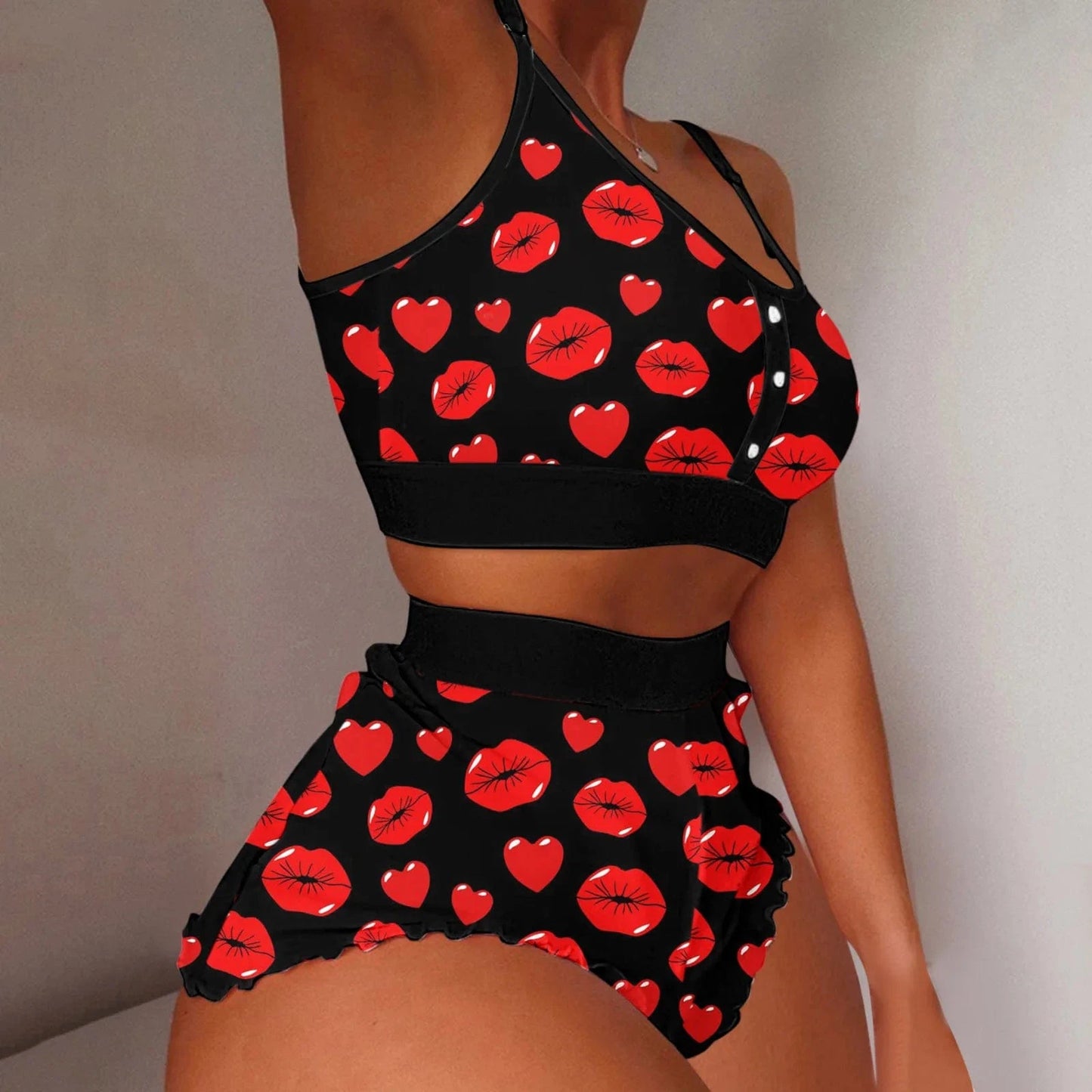 Hot Stripe Print Pajamas Women Sleeveless Cami Short Lingerie Sleepwear Set Fashion Sexy Home Ladies Underwear Pajamas Set