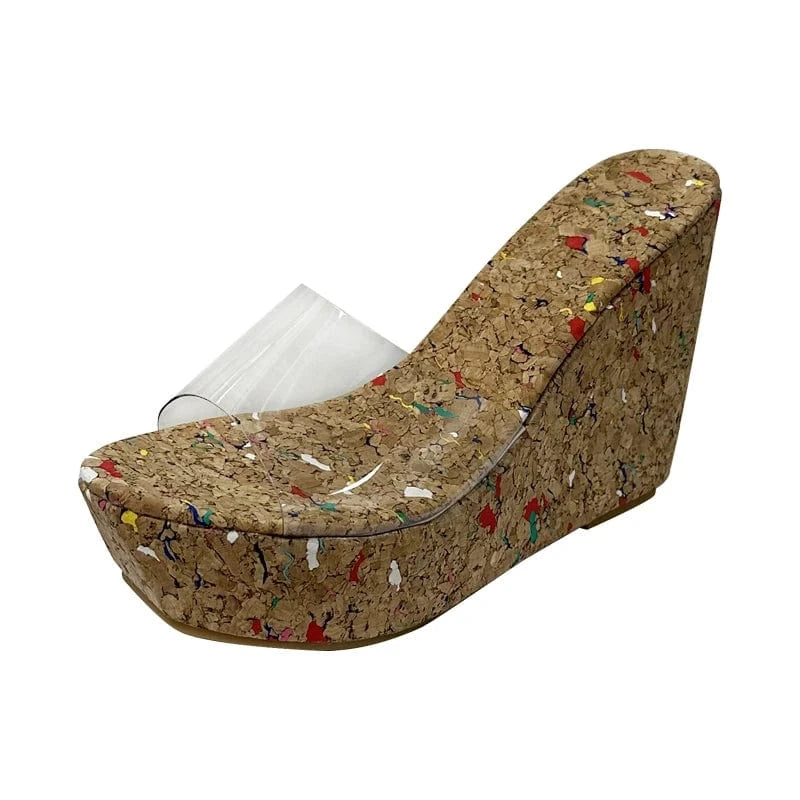 Hot transparent fish mouth high-end wedge slippers 2024 New