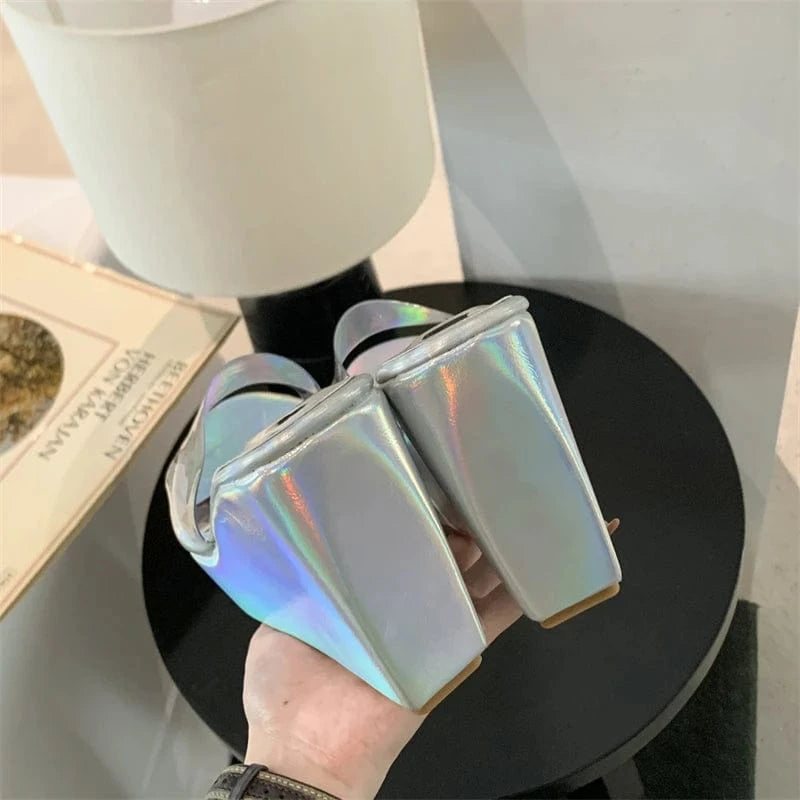 Hot transparent fish mouth high-end wedge slippers 2024 New