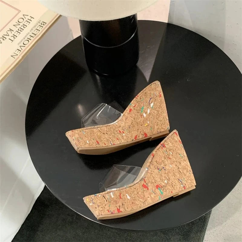 Hot transparent fish mouth high-end wedge slippers 2024 New