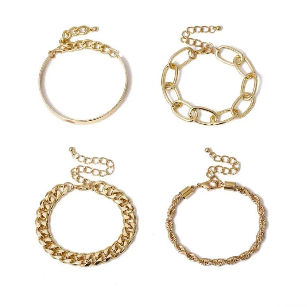 HOVANCI Vintage 14K Gold Plated Bracelets Bangles Set Charm Gold Bracelet For Women Jewelry Accessories
