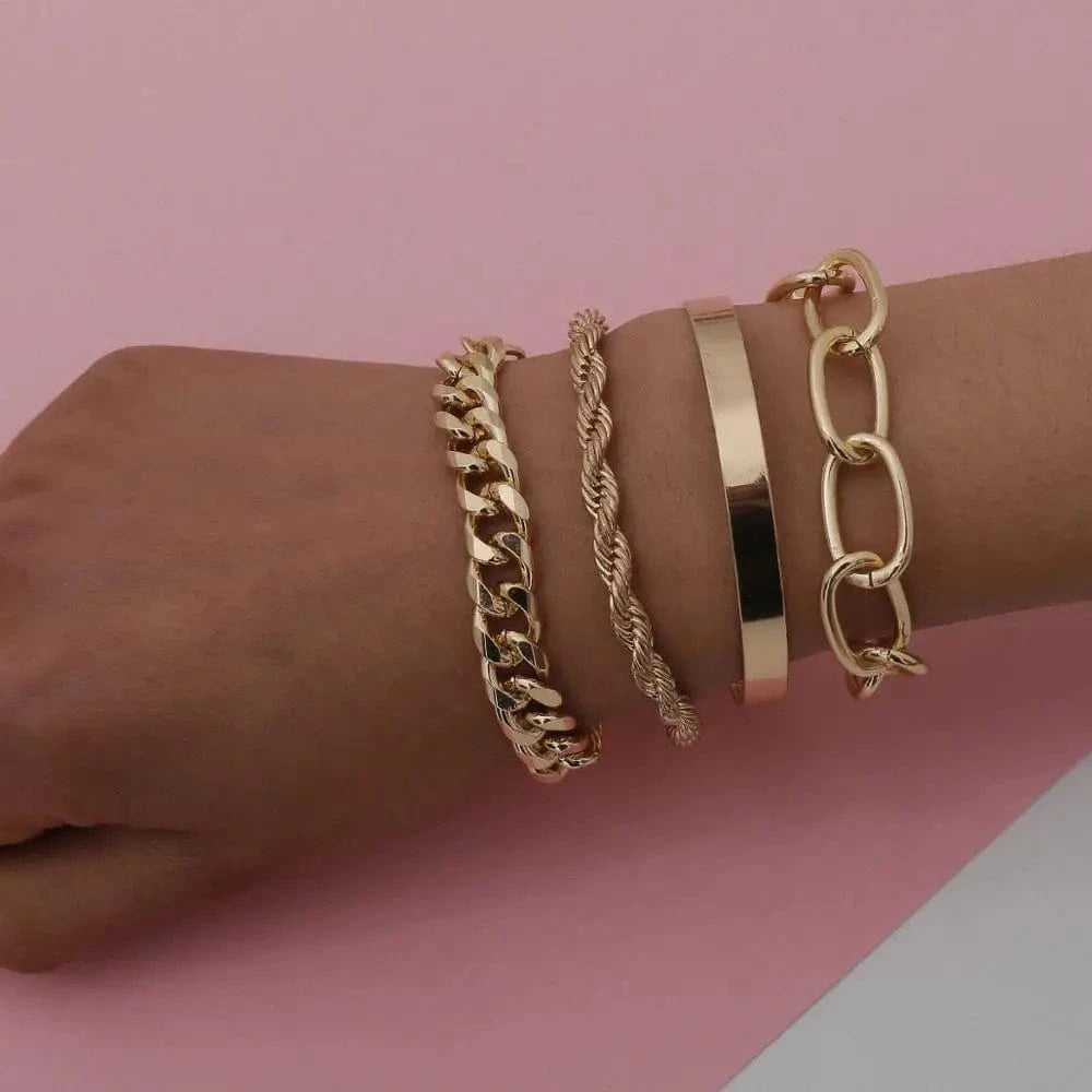 HOVANCI Vintage 14K Gold Plated Bracelets Bangles Set Charm Gold Bracelet For Women Jewelry Accessories