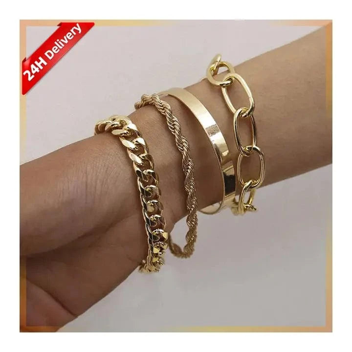 HOVANCI Vintage 14K Gold Plated Bracelets Bangles Set Charm Gold Bracelet For Women Jewelry Accessories