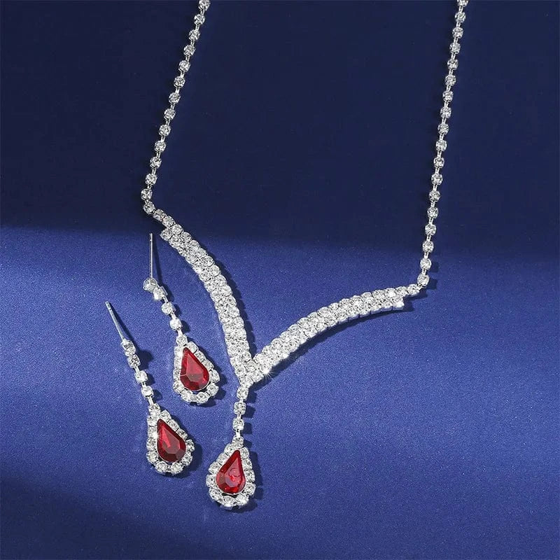 Hoyon colorful Rhinestone Necklace Earrings Wedding Jewelry Set For Bride Bridesmaid  Evening Party Accessories