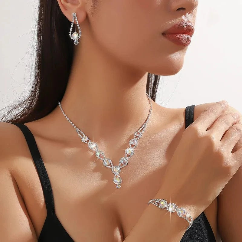 Hoyon Luxury Wedding Dinner Necklace Egg-shaped Blue Gmstone High Carbon Diamond Necklace Jewelry Sets