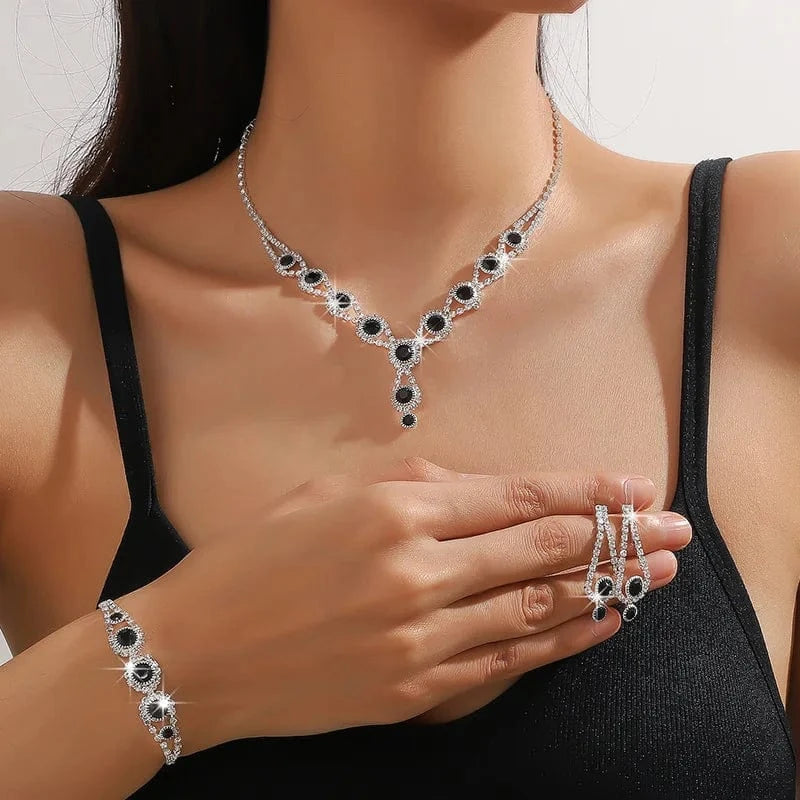 Hoyon Luxury Wedding Dinner Necklace Egg-shaped Blue Gmstone High Carbon Diamond Necklace Jewelry Sets