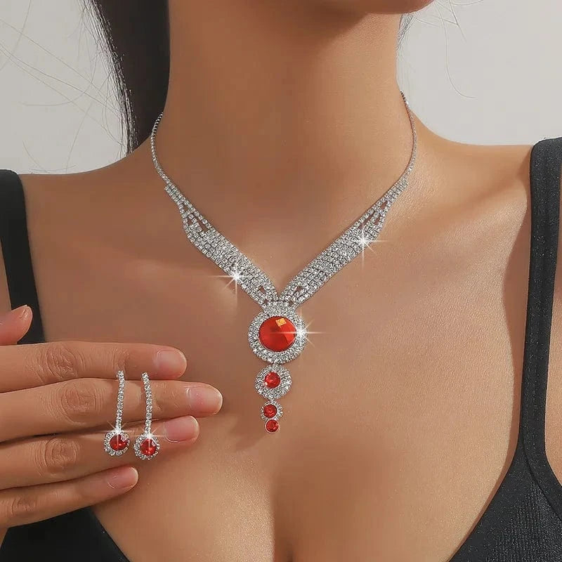 Hoyon New Jewelry Set Teardrop Wedding Rhinestone Necklace And Earrings Silver Jewelry Set For Women
