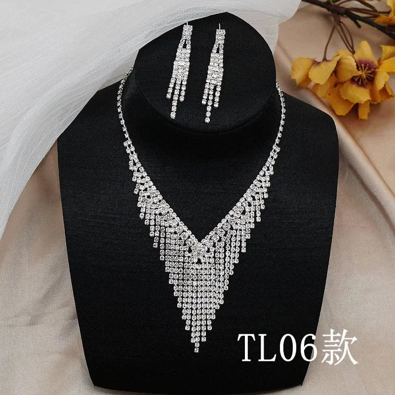 Hoyon Shining Crystal Jewelry Set Luxury Rhinestone Crystal Earrings Necklace With Wedding Dress Elegant Romantic Bridesmaid