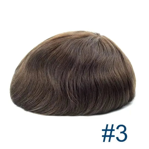 HS1V Super Thin 100% Hand Tied Men's Toupee Natural Wave Style with Invisible Hairline and Comfortable PU Base