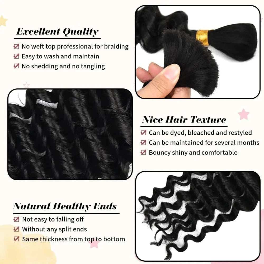 Human Braiding Hair Chocolate Brown 100g Deep Wave Bulk No Weft Human Hair Wigs Bundles for Curly Boho Braiding