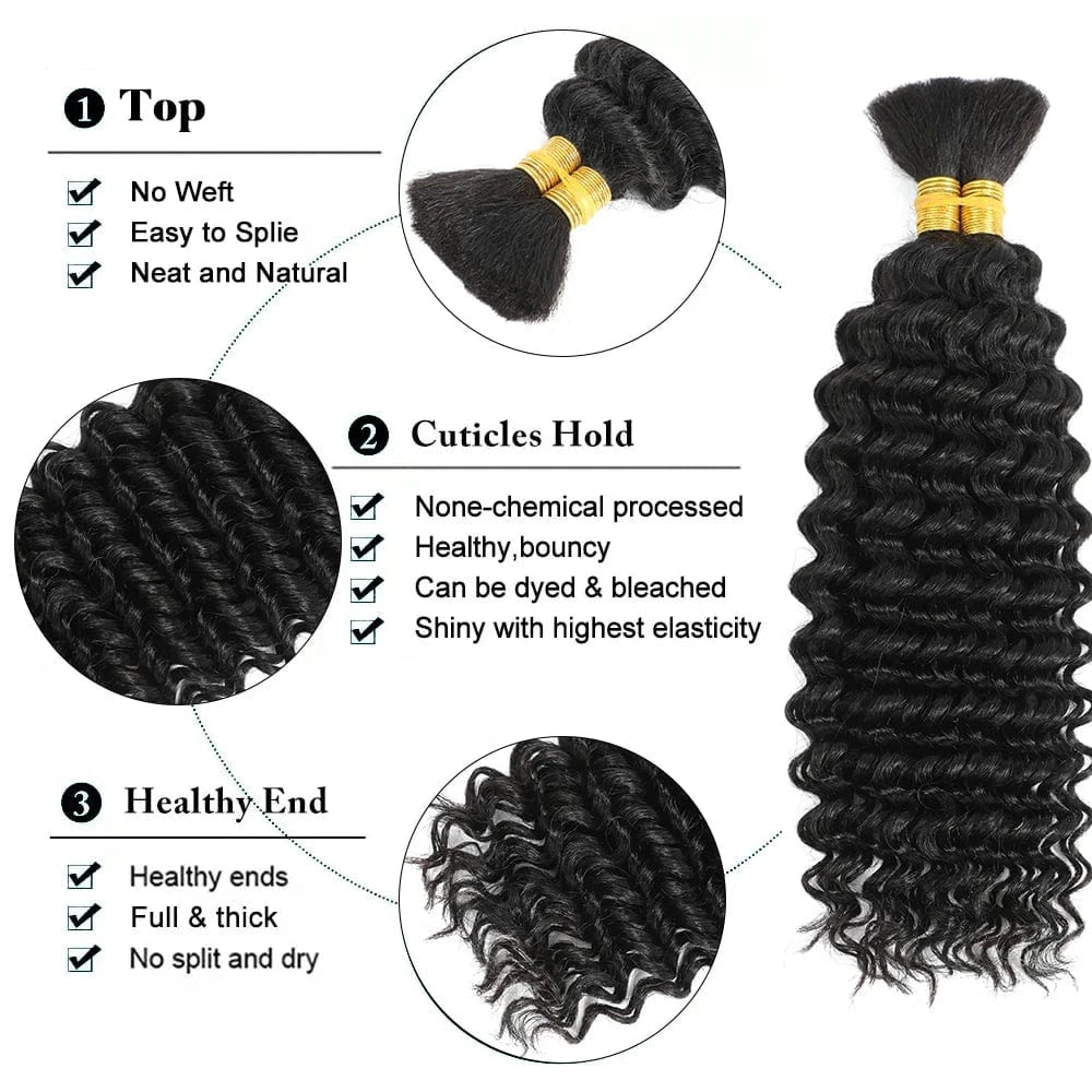 Human Braiding Hair Chocolate Brown 100g Deep Wave Bulk No Weft Human Hair Wigs Bundles for Curly Boho Braiding