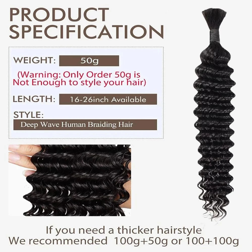 Human Braiding Hair Chocolate Brown 100g Deep Wave Bulk No Weft Human Hair Wigs Bundles for Curly Boho Braiding