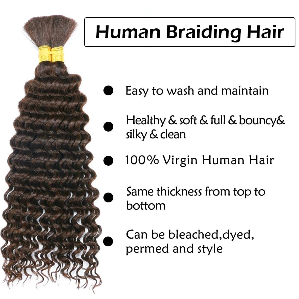Human Braiding Hair Chocolate Brown 100g Deep Wave Bulk No Weft Human Hair Wigs Bundles for Curly Boho Braiding
