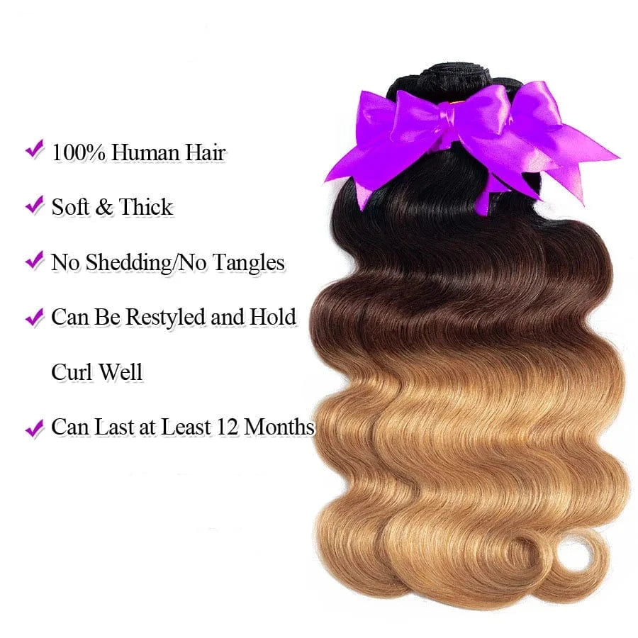 Human Hair Extensions deep curly bundles With Lace Closure 1B/4/27 Ombre body wave european hair brazilian hair bundles