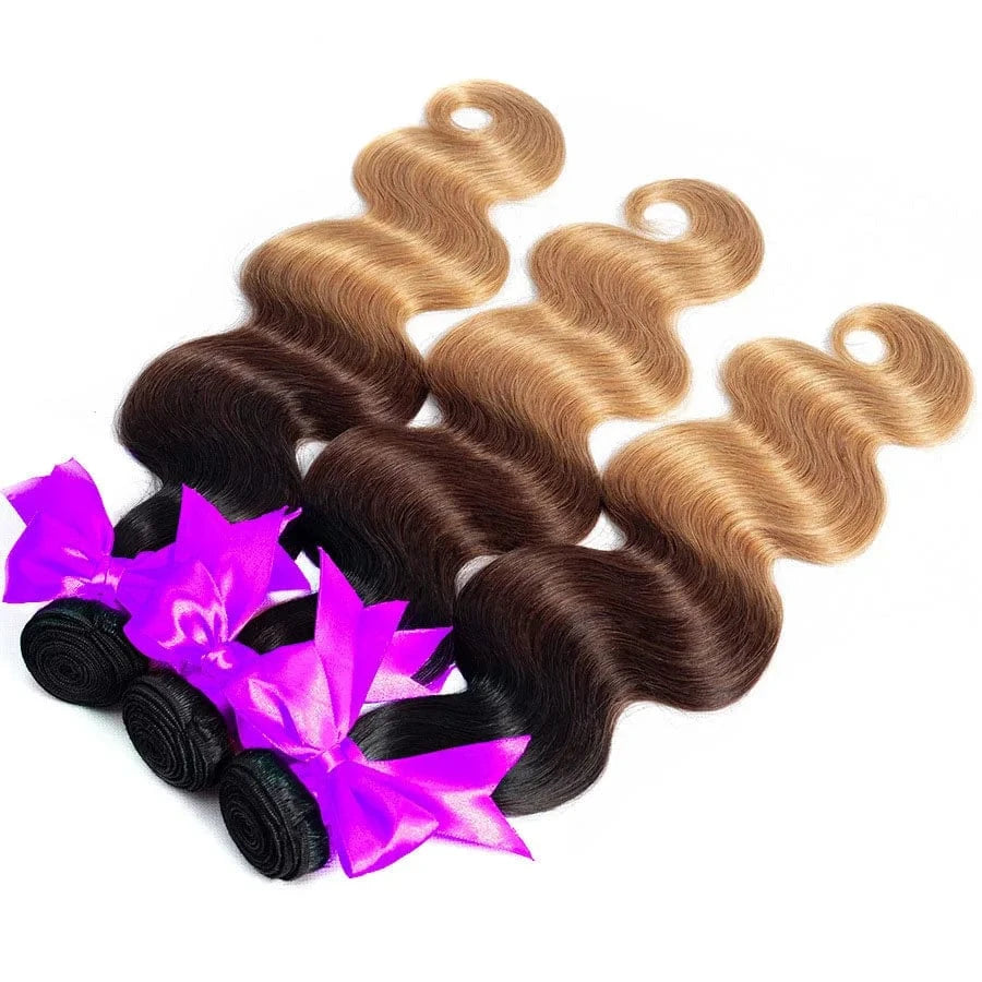 Human Hair Extensions deep curly bundles With Lace Closure 1B/4/27 Ombre body wave european hair brazilian hair bundles