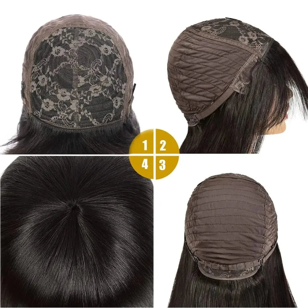 Human Hair Short Bob Wigs With Bangs Straight Hair Fringe Bob Wig for Women #4 Chocolate Brown #99j Dark Red Full Machine Wigs