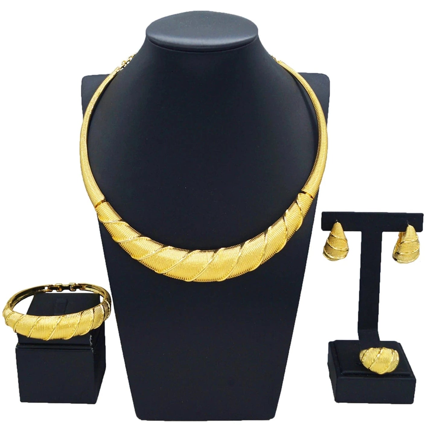 HV003732 High Quality Dubai Necklace Jewelry Set For Woman 2024 latest Design African Jewels 24 k Gold Plated Simple Classic Necklace Set