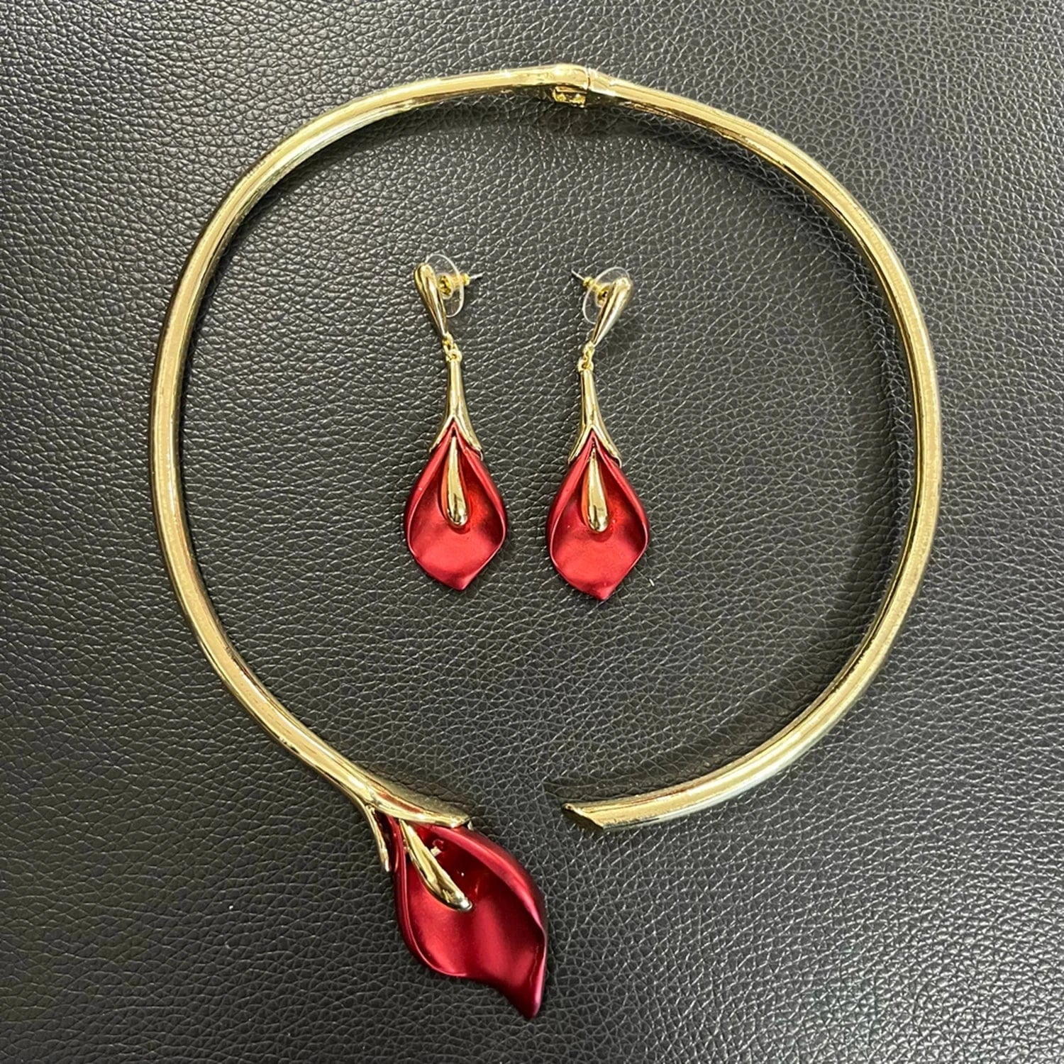 HV006928 Red Tulip Flower Brazilian Jewelry Set Nice Fashion Jewelry Necklace Set Beautiful Design Jewelry For Women Earrings Necklace