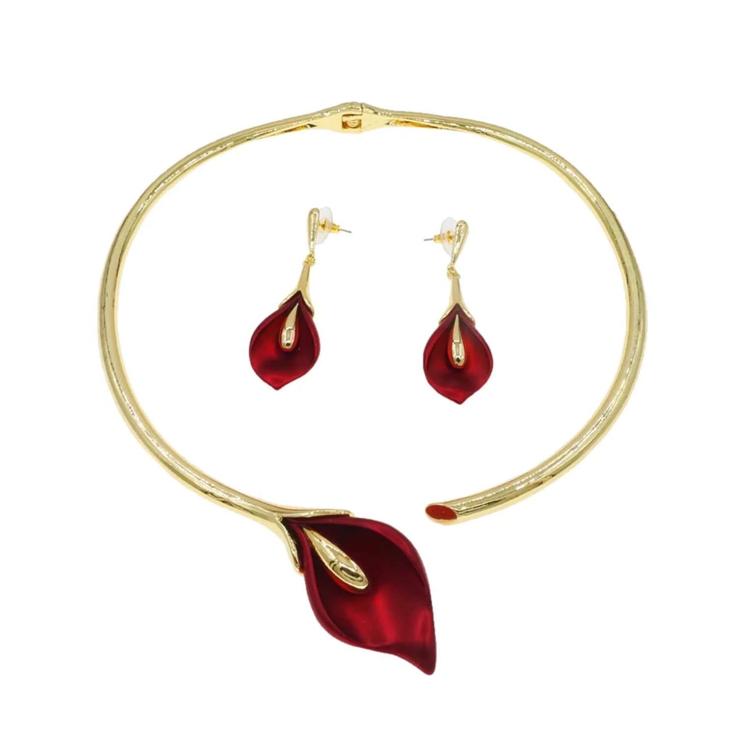 HV006928 Red Tulip Flower Brazilian Jewelry Set Nice Fashion Jewelry Necklace Set Beautiful Design Jewelry For Women Earrings Necklace