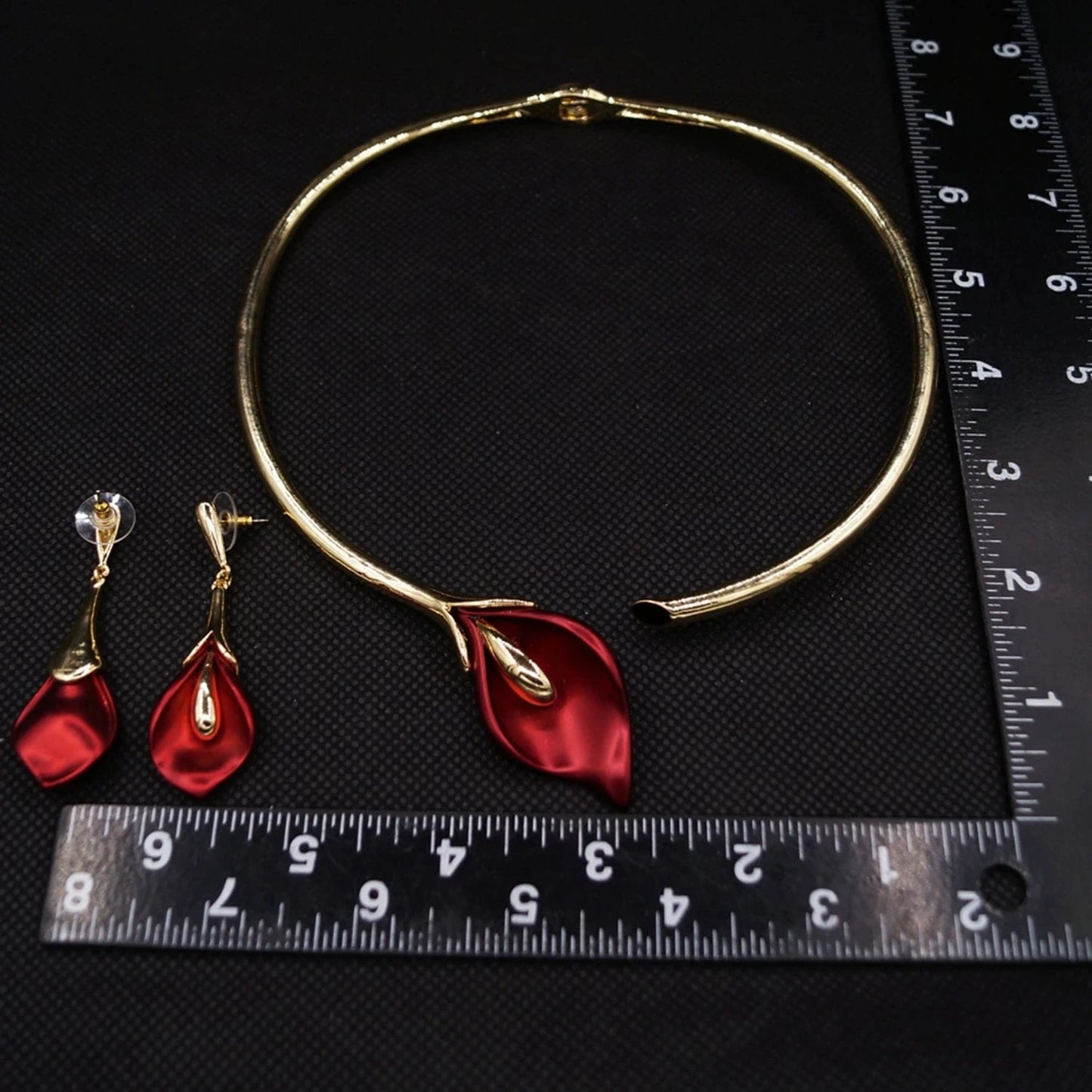 HV006928 Red Tulip Flower Brazilian Jewelry Set Nice Fashion Jewelry Necklace Set Beautiful Design Jewelry For Women Earrings Necklace