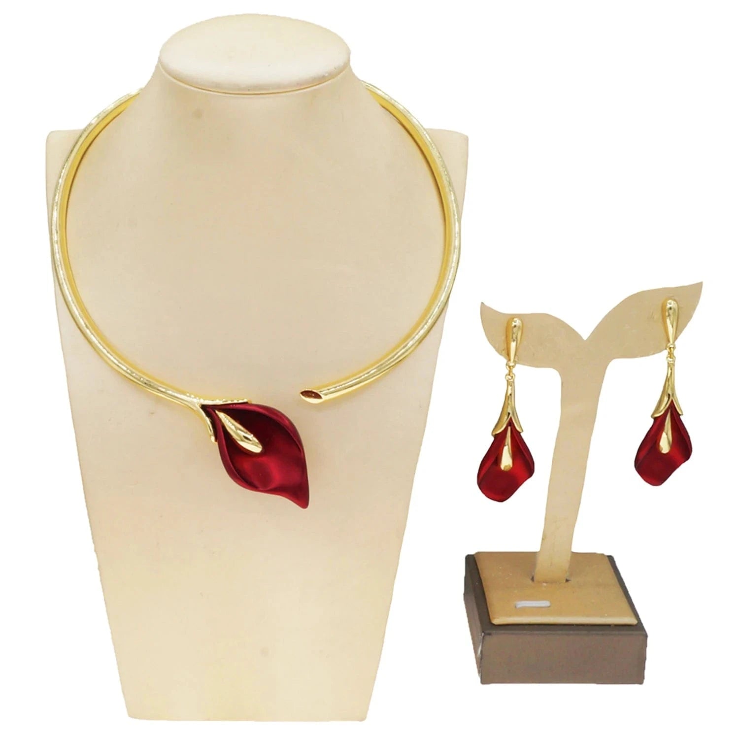 HV006928 Red Tulip Flower Brazilian Jewelry Set Nice Fashion Jewelry Necklace Set Beautiful Design Jewelry For Women Earrings Necklace