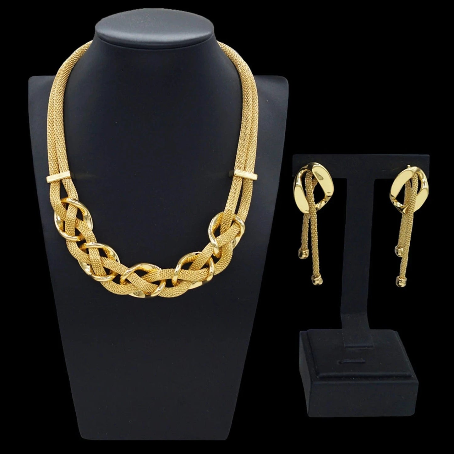 HV007035 Braid Classical Style Dubai Jewelry Set Nice Quality African Jewelry For Woman 24 K Gold Plated Factory Supply Jewels Necklace