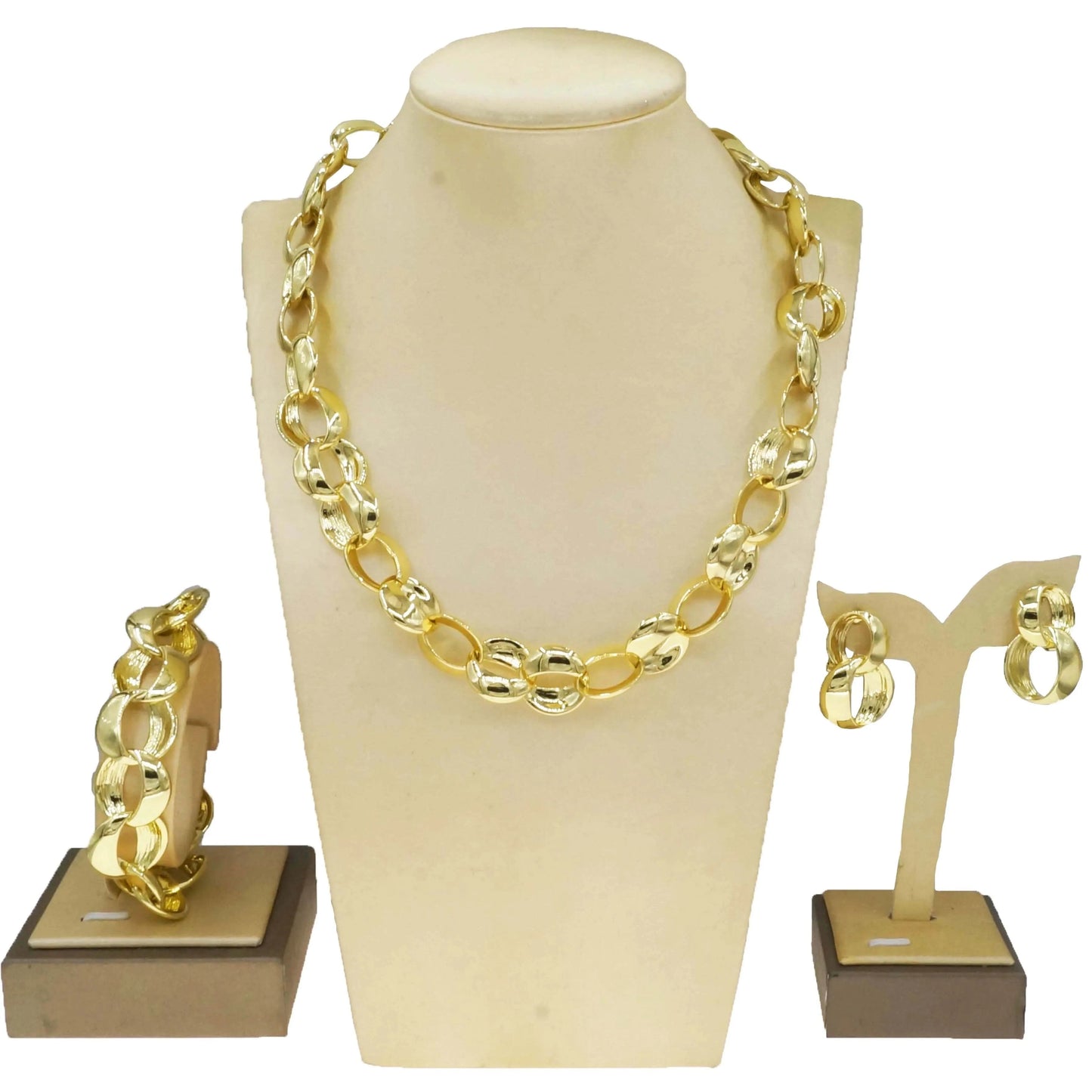 HV21093033 Inked Circles Earrings Bangle Ring Necklace Set 4 Pieces Dubai Jewelry Sets 24 K Gold Plated African Jewelry For Women