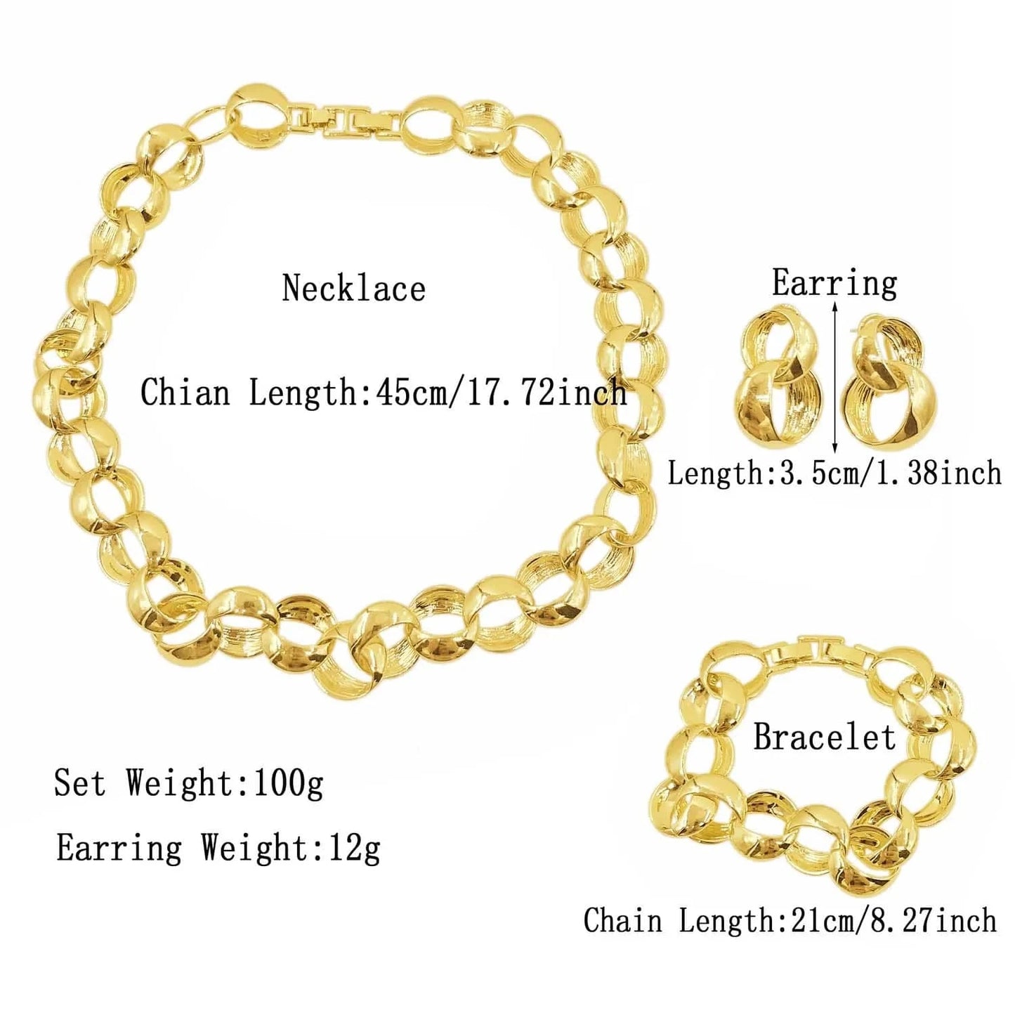 HV21093033 Inked Circles Earrings Bangle Ring Necklace Set 4 Pieces Dubai Jewelry Sets 24 K Gold Plated African Jewelry For Women