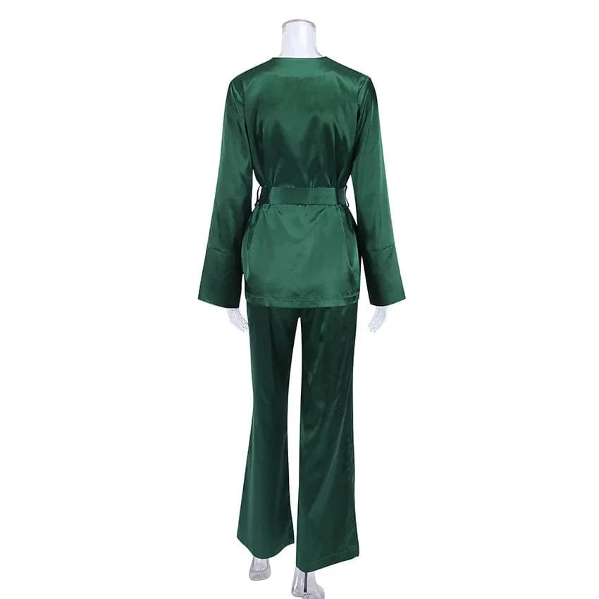 Ice Silk Printed Fashion Pyjamas 2024 Spring New Long Sleeved Women Home Suit Loose Kimono Robe Sets Satin Pajamas With Pants