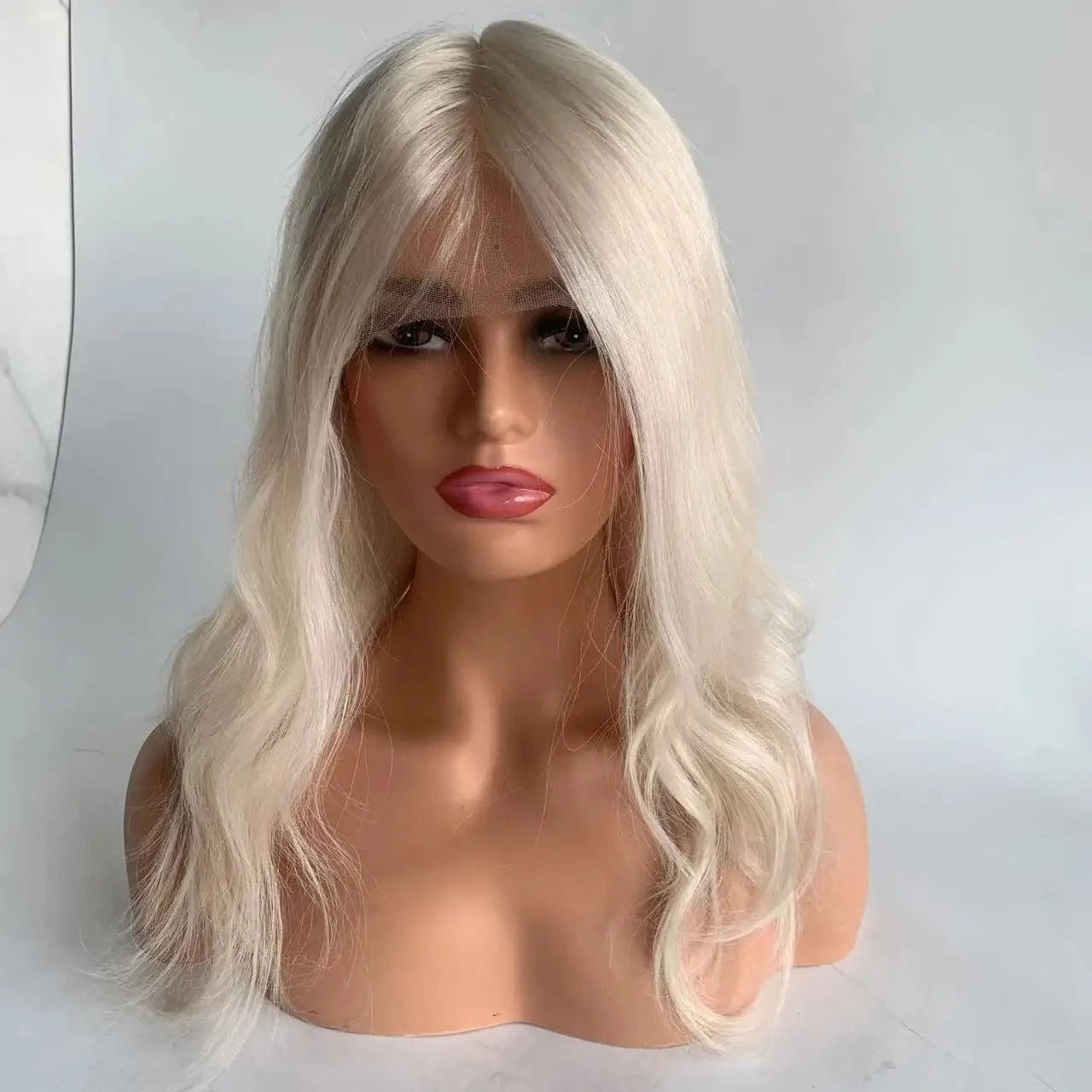 Ice White / 18 Inches Ready To Ship M16/60 Color Silk Wig Silicone Cap Medical Wig Alopecia Hair Loss Medical Wigs European Virgin Hair