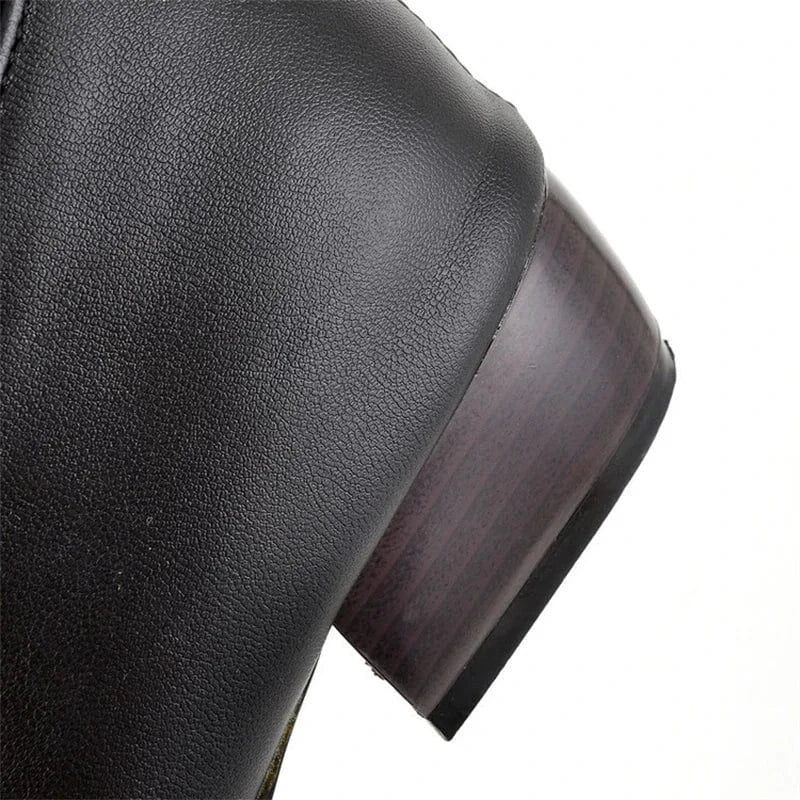 IDOIT Fashion Pleated Pants Ankle Boots Chunky Heels Flat Shoes Women Thick Sole Overlay Mid Calf Boots