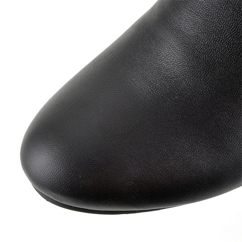 IDOIT Fashion Pleated Pants Ankle Boots Chunky Heels Flat Shoes Women Thick Sole Overlay Mid Calf Boots