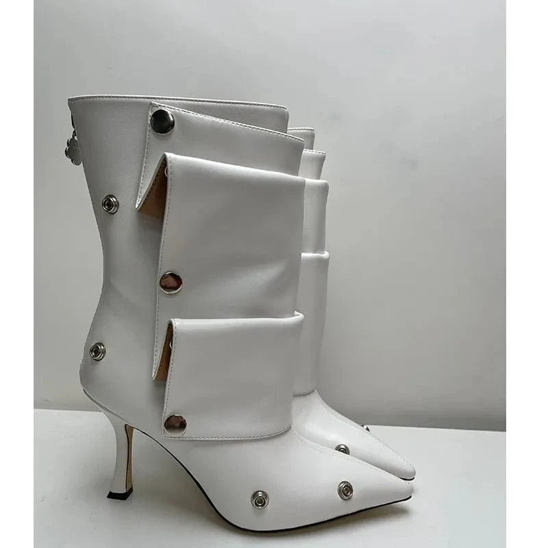 IDOIT Hot Selling Women Stiletto Heel Slouchy Transformer High Quality Button Boots with Zipper Detachable Boots