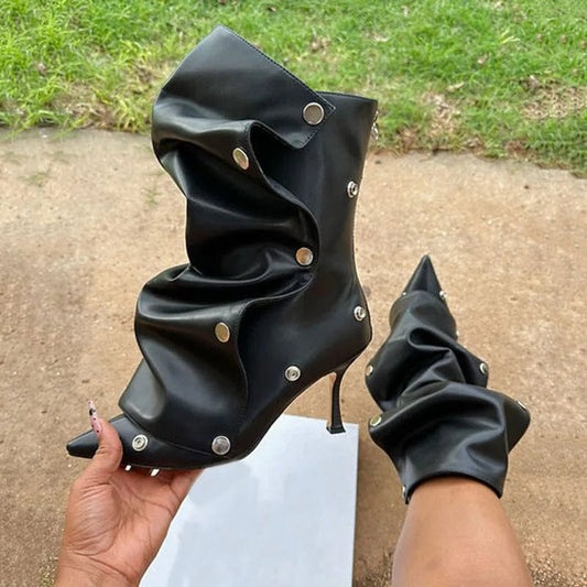 IDOIT Hot Selling Women Stiletto Heel Slouchy Transformer High Quality Button Boots with Zipper Detachable Boots