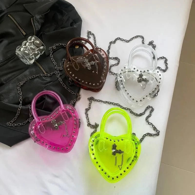 IDOIT New Arrivals Ladies Fashion Stylish Handbag Y2k Heart Girls Purse Trendy Chain Shoulder Crossbody Bag For Women