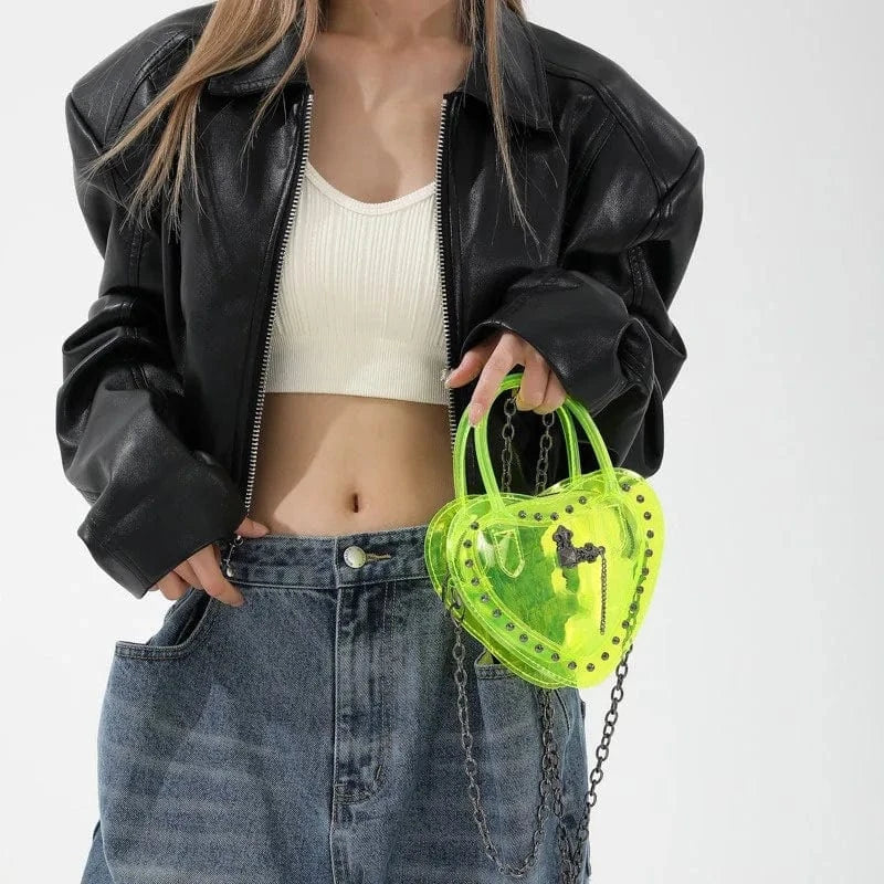 IDOIT New Arrivals Ladies Fashion Stylish Handbag Y2k Heart Girls Purse Trendy Chain Shoulder Crossbody Bag For Women