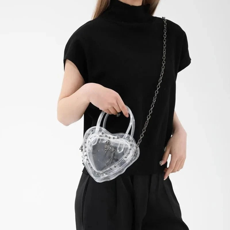IDOIT New Arrivals Ladies Fashion Stylish Handbag Y2k Heart Girls Purse Trendy Chain Shoulder Crossbody Bag For Women