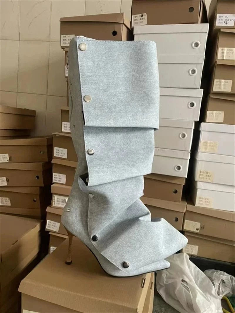 IDOIT New Color Pointed Toe Buckle Stiletto Removable Boots Transformer Over The Knee Boots Thigh High Women Designer Boots