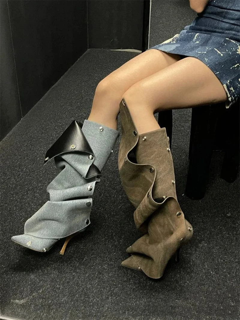 IDOIT New Color Pointed Toe Buckle Stiletto Removable Boots Transformer Over The Knee Boots Thigh High Women Designer Boots